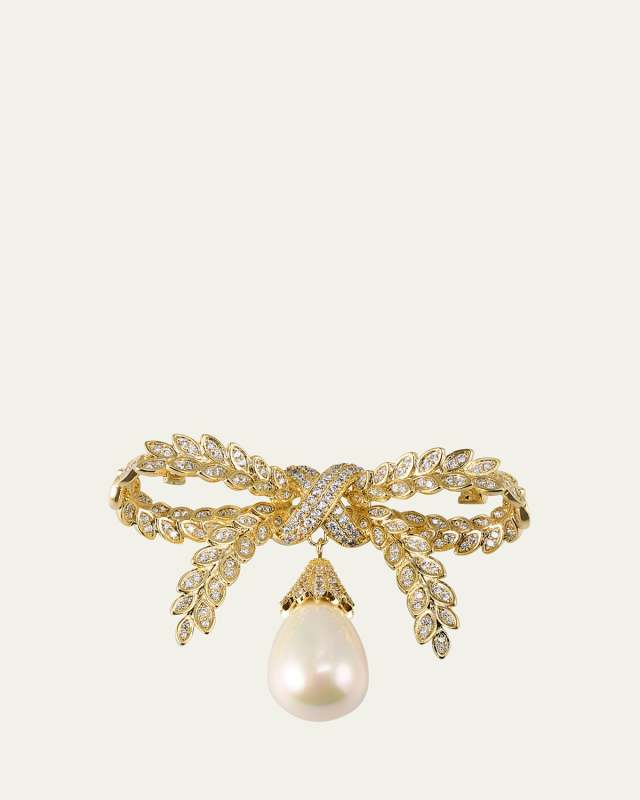 Pearly Drop Bow Brooch